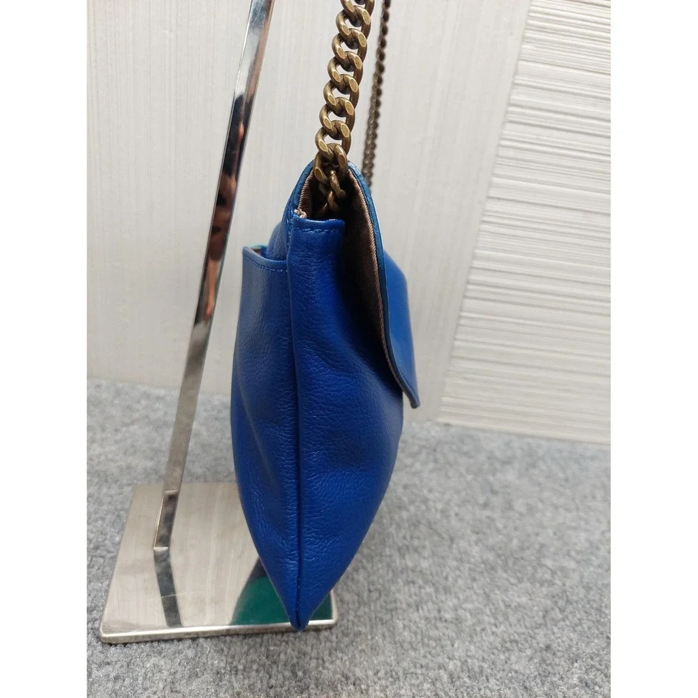 J Crew Women Crossbody Bag Small Blue Green Leather Chain Strap Envelope Flap